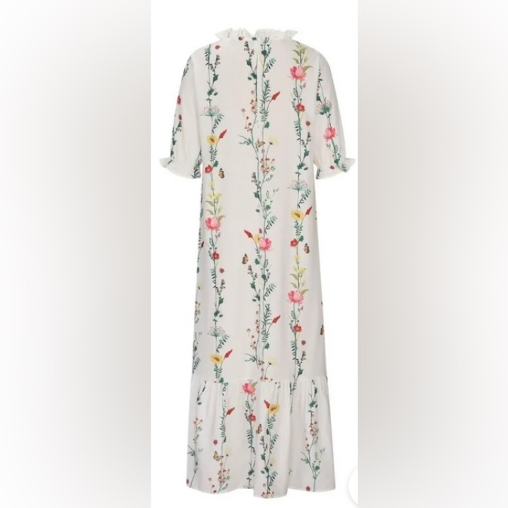 Floral White Print Dress with Ruffle Sleeves